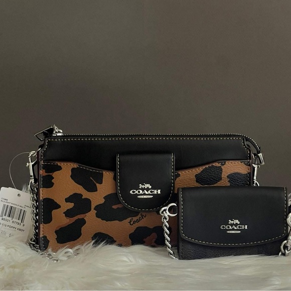 Coach Handbags - CC868 - Coach Poppy Crossbody with Card Case with Leopard Print and Sig Canvas